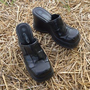 black leather platform wedges